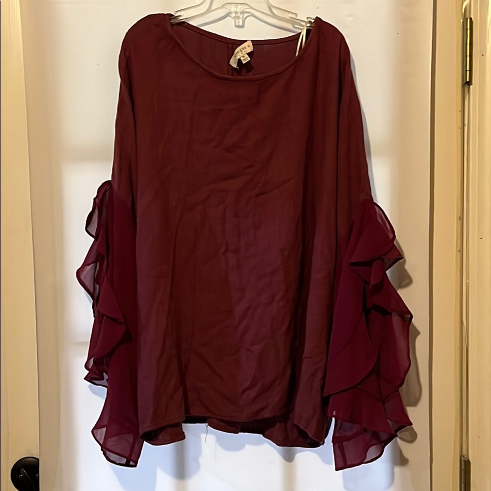 Umgee Red Ruffled Long Sleeve Blouse